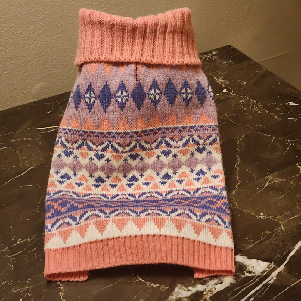 Blueberry Pet Dog Sweater 10"/S Pink Purple White Fair Isle Acrylic Washable